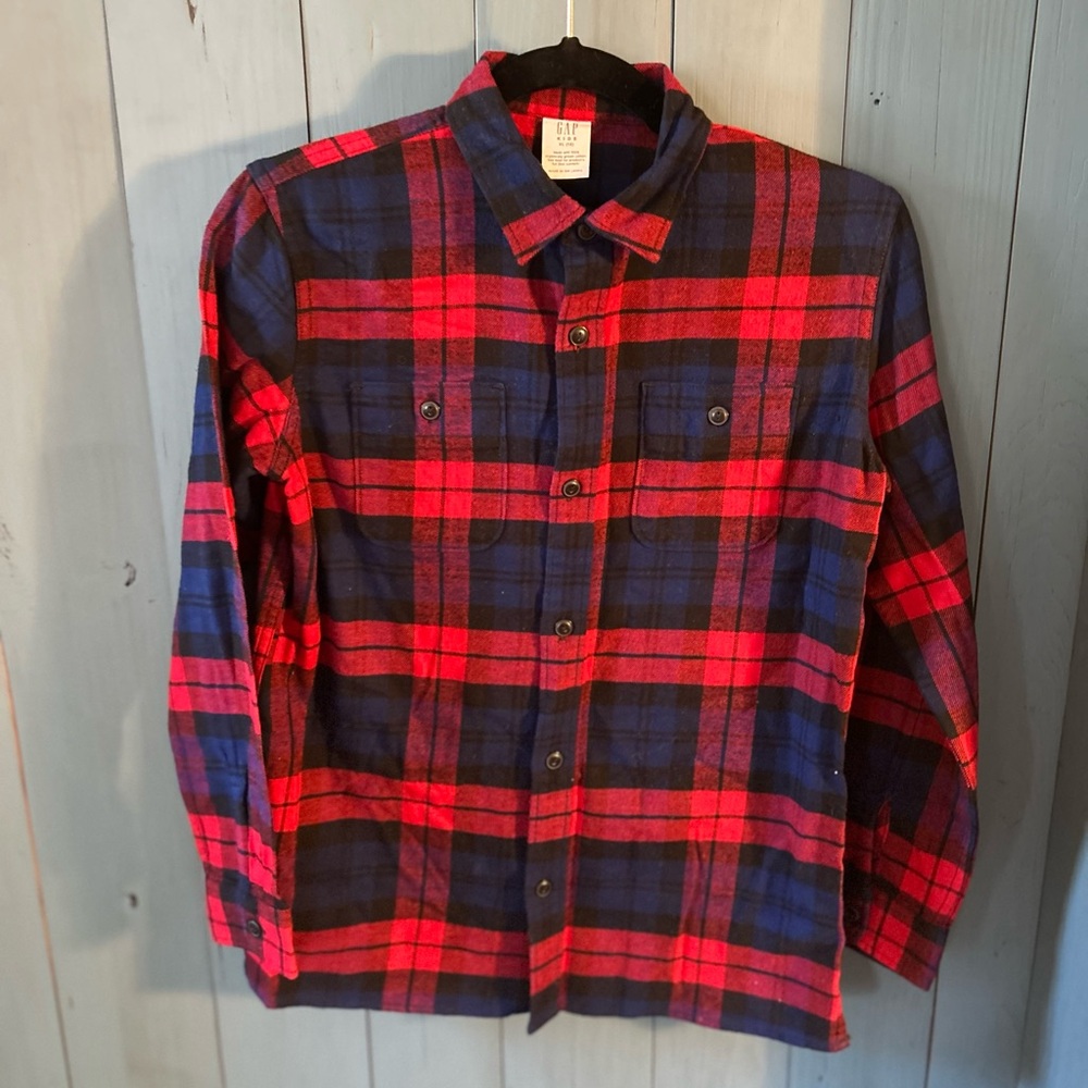 Gap Red and Blue Plaid Flannel Button Down Shirt, Size XL (boys)